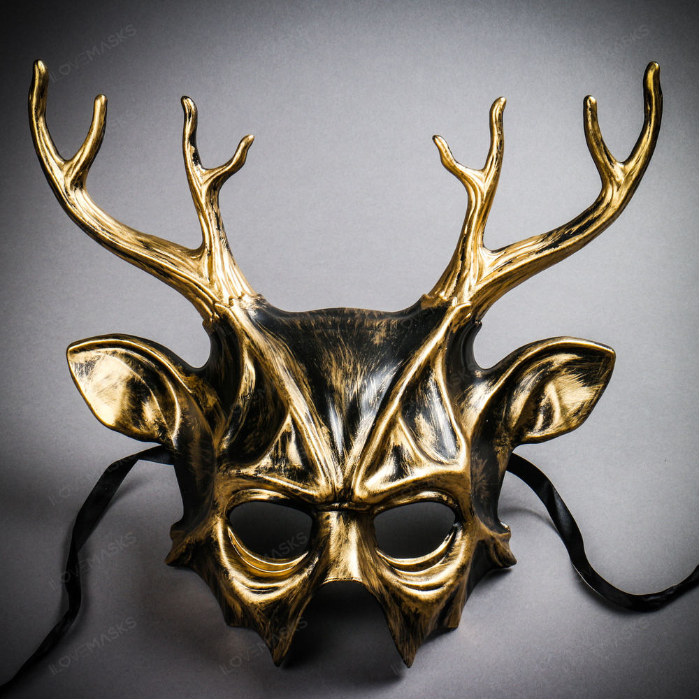 Antler Deer Horn Devil Halloween Masquerade Mask - Black Gold